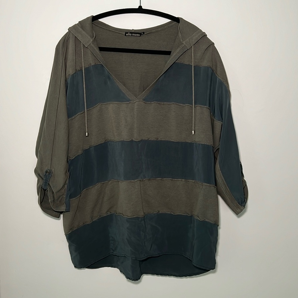 Ella Moss High/Low Silk Combo 3/4 Sleeve Hoodie Size M